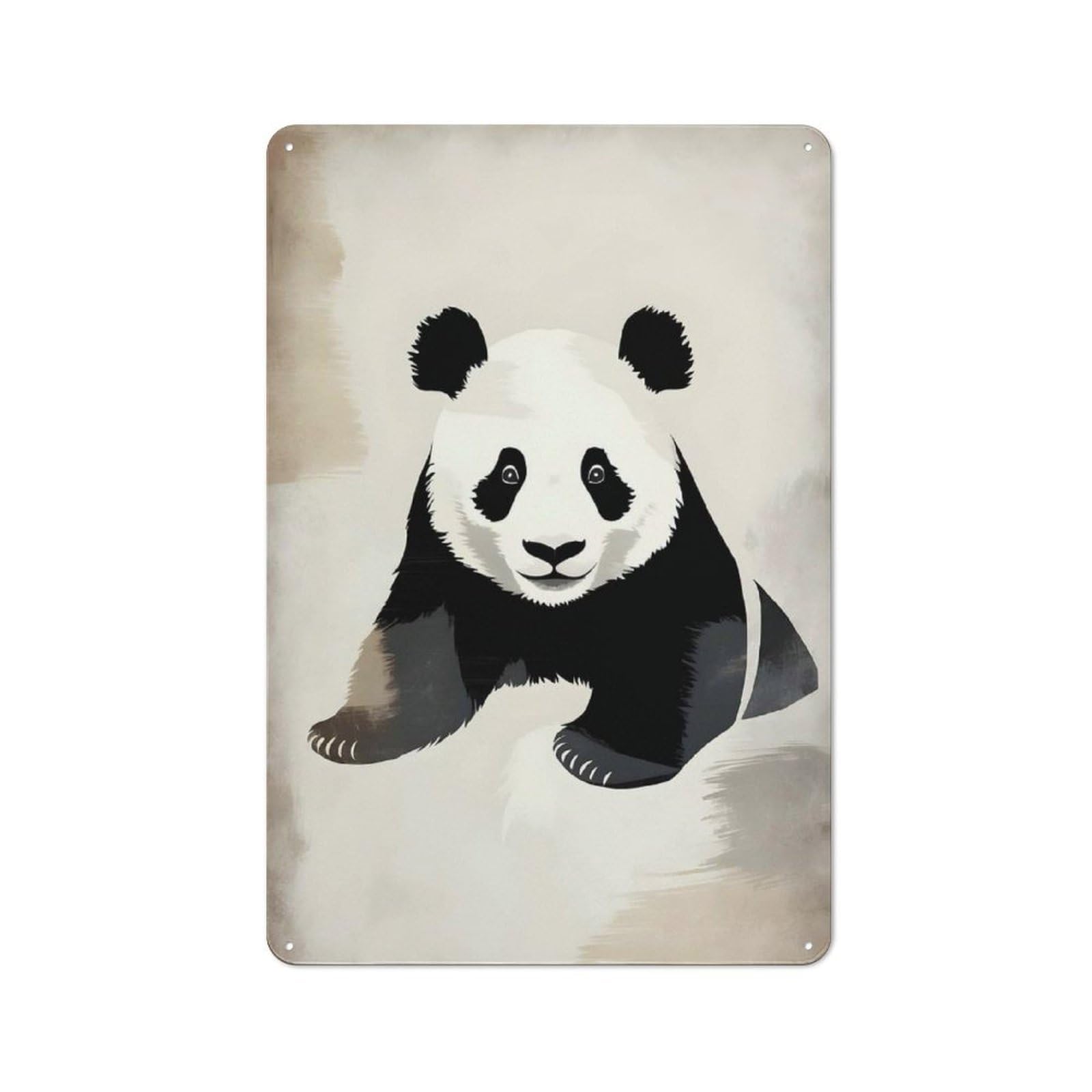 Junmoney Vintage Cute Panda Illustration For Bar Or Restaurant, Retro Metal Plaque 30X20cm, A Decorative Christmas Gift For Hospitality Decor Collectors