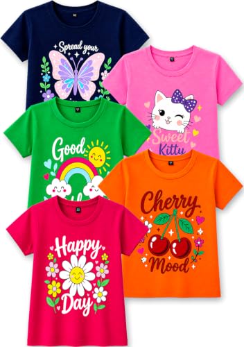 Image of T2F Girls Regular Fit T-Shirt (Pack of 5)