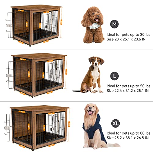 Aivermeil Furniture Style Dog Crate,Wooden Dog Kennel Furniture Indoor Double Doors Removable With Locked,Dog Crate End Table Side Table Walnut Yellow 27In #TOP1