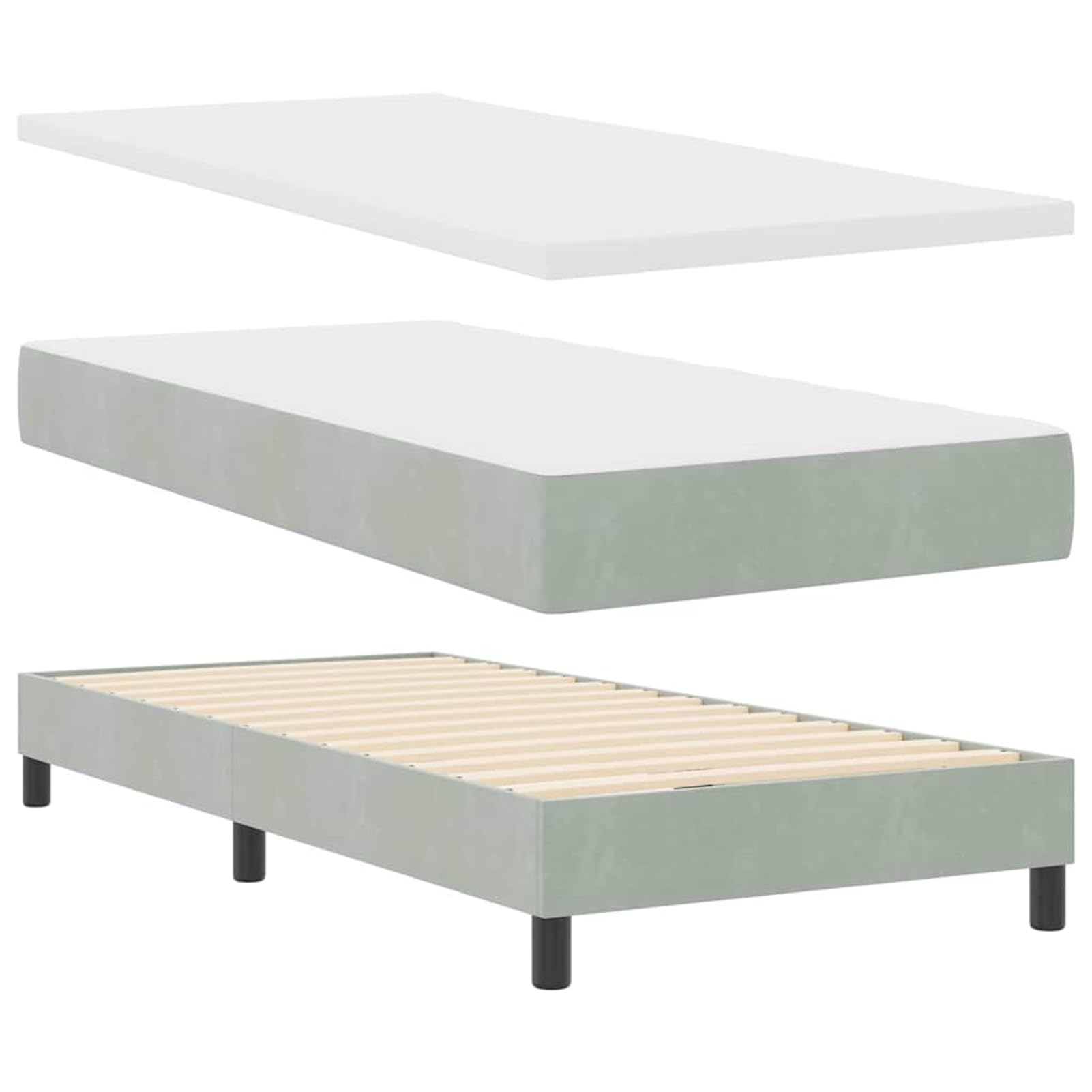 ATOMSTACK MAKER Cama con somier de 90 x 200 cm, color gris claro con cabecero ajustable y colchón de muelles ensacados – Moderna cama de terciopelo para dormitorio, lectura y relajación