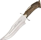 LOBO-23S Genuine Red Stag Antler Crown Handle Hunting Knife with Leather Sheath, 9-1/6"