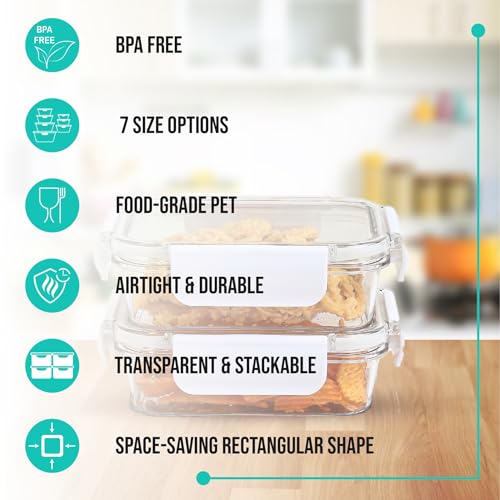 Image of SCL Steelo SoFresh Rectangular Airtight Food Storage Containers 300 ml (Set of 2), BPA Free PET Plastic, Stackable Fridge Safe Kitchen Storage Containers for Cereals, Pulses & Leftovers