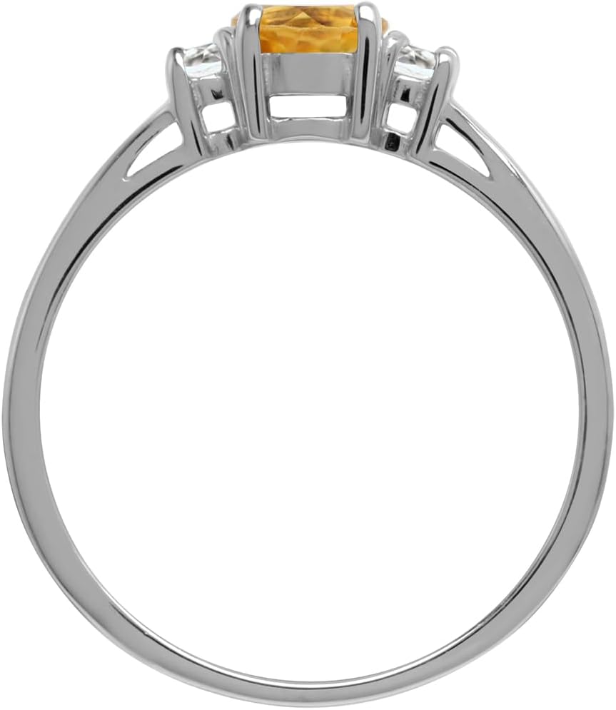 Silvershake Petite Design Round Shape Gemstone Birthstone White Gold Plated or Yellow Gold Plated 925 Sterling Silver Solitaire Promise or Engagement Ring Jewelry for Women - Image 4