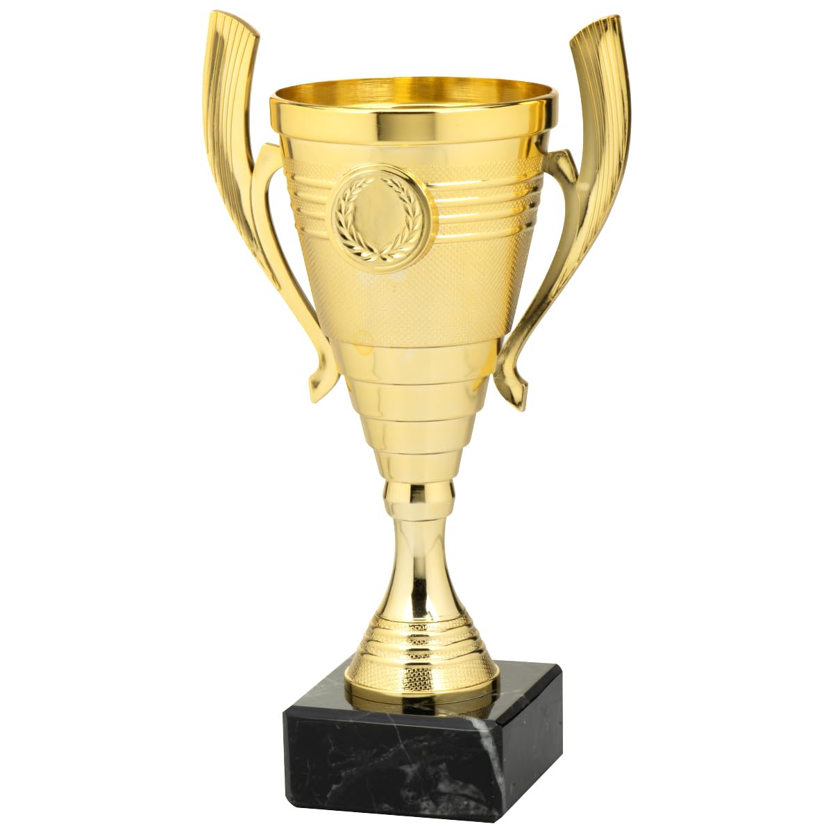 Tris Coppe economiche h 22,00 cm 1° 2° 3° Classificato Oro Argento Bronzo Targhetta Personalizzata Omaggio