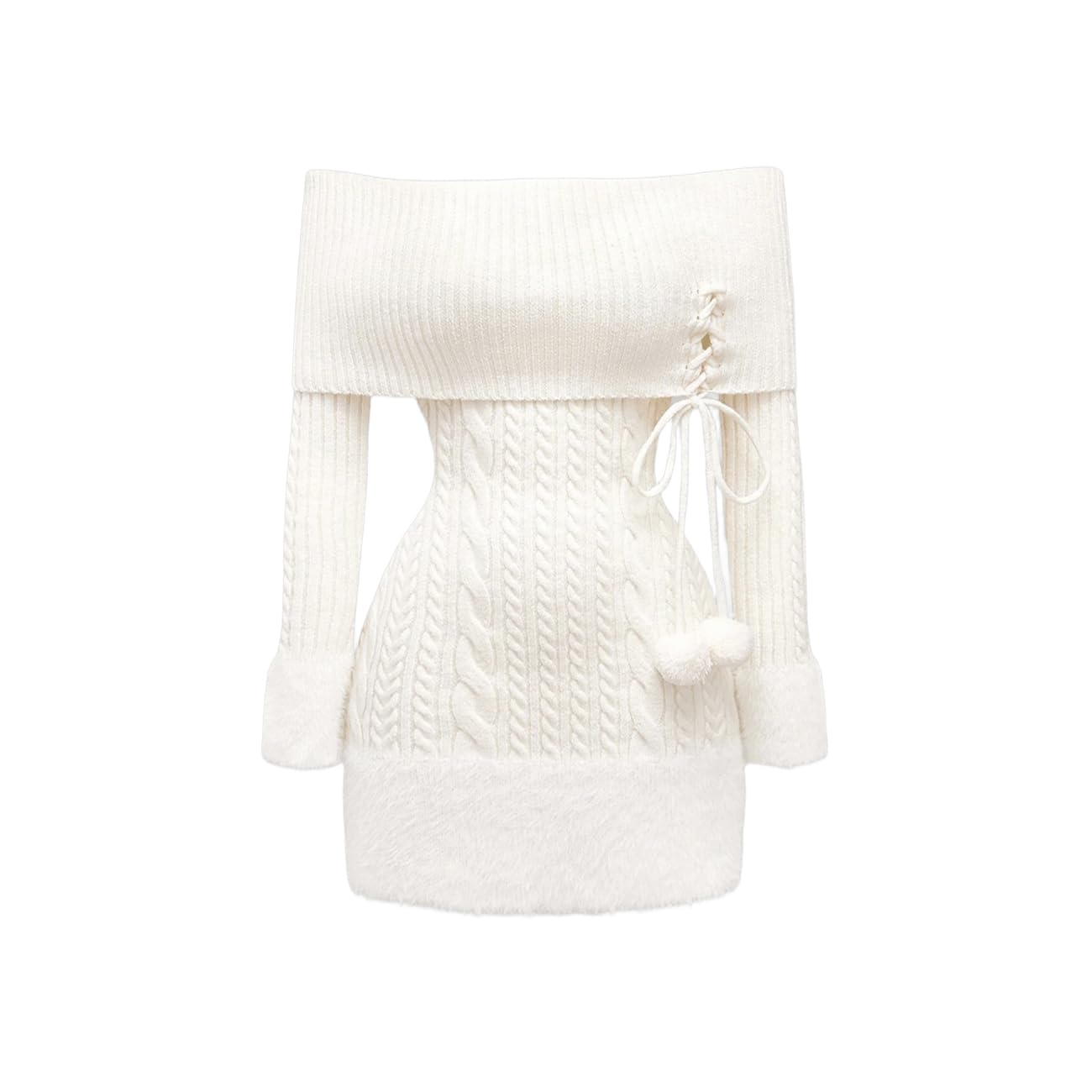 Womens Off-Shoulder Cable Knit Sweater Dress Long Sleeve Women Sweater Party Dress for New Year Valentines Day