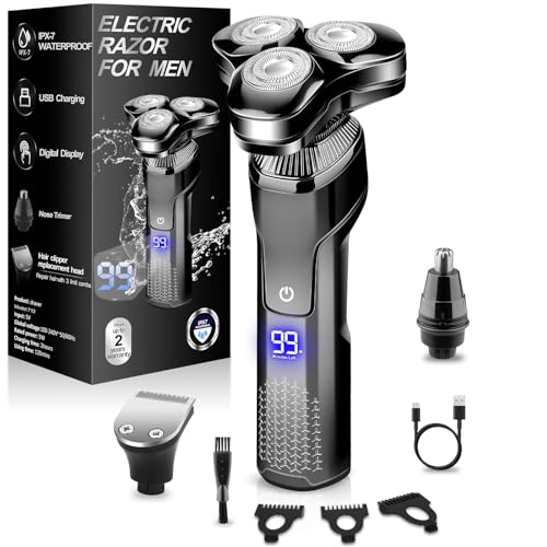 Rasoir électrique pour homme étanche LED avec tondeuse barbe et nez