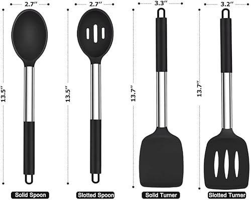 Vista 2 de Juego de 4 utensilios de cocina de silicona, antiadherentes, resistentes al calor, grandes espátulas sólidas, cucharas ranuradas, sin BPA