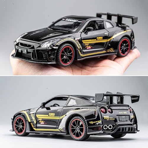 Image of 1:32 Scale Nissaan GTR Model Alloy Metal Pull Back Toy car for Kids with Openable Doors & Light, Music Toy Vehicle for Kids (1:32 Nissaan GTR (Black))