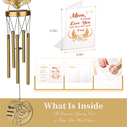 Gifts For Mom, Jyps Angel Solar Wind Chimes For Outside With Mother's Day Card, Windchimes Unique Birthday Gifts From Daughter & Greeting Card For Mom, Chimes For Outdoors Garden Decor #TOP3