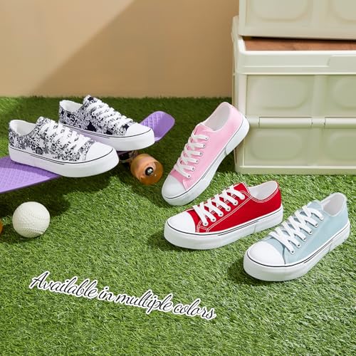 Image of Adokoo Canvas Tennis Shoes for Women Low Top Casual White Black Sneakers for Women Lace Up Fashion Comfortable Walking Shoes