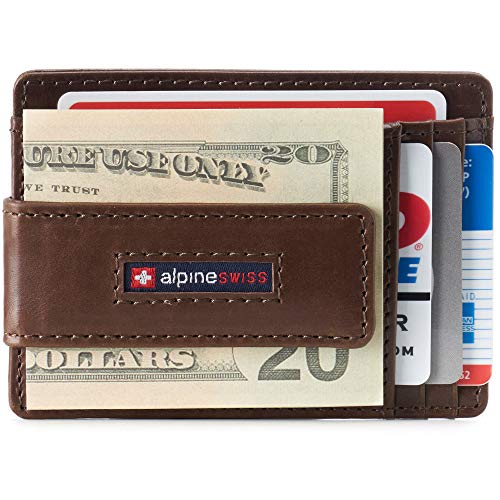 Image of alpine swiss Harper Mens RFID Slim Money Clip Front Pocket Wallet Minimalist Leather ID Card Holder
