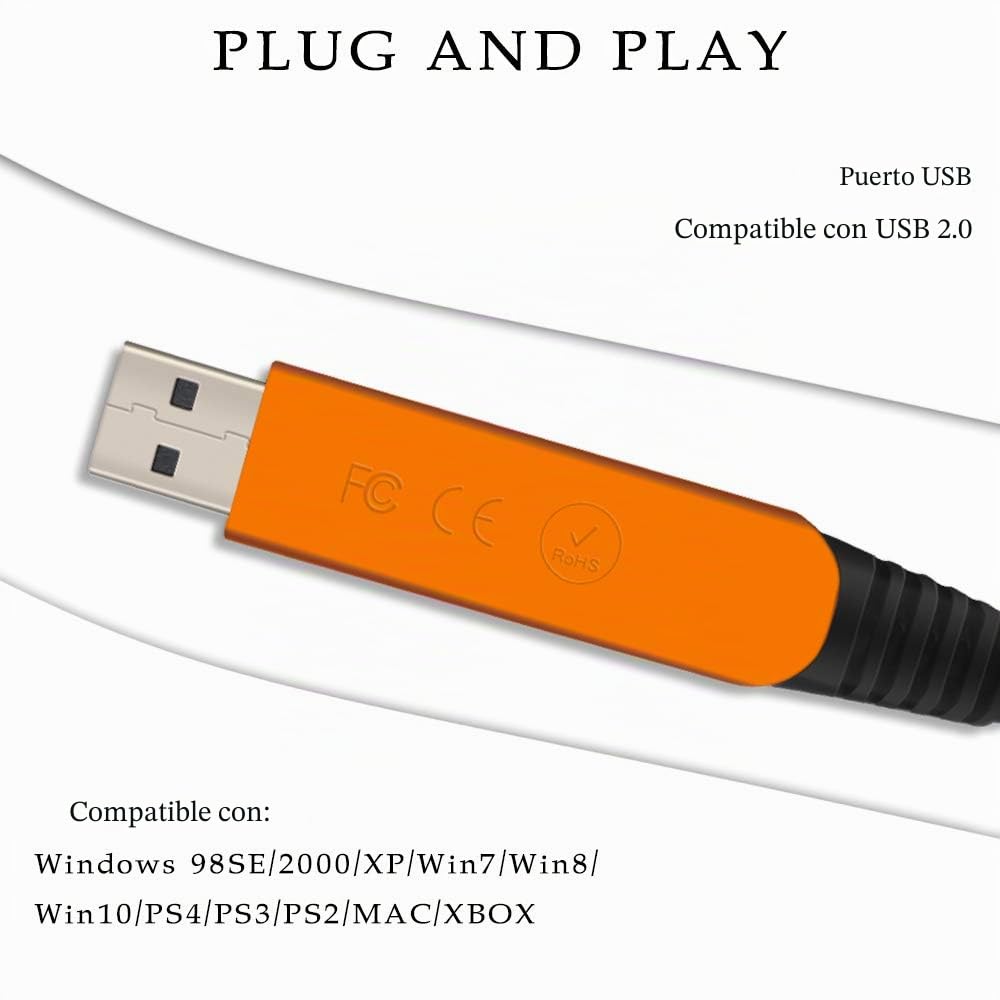 Cable USB de guitarra de 10 pies, interfaz USB macho a 6,35 mm, conector mono TS chapado en oro, cable de grabación compatible con PC, Mac, Xbox, PS4, PS3, PS2
