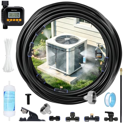 Image of AC Condenser Misting Cooling System with Garden Timer & Water Filter & Cutter, Air Conditioner Evaporative Cooling Kit for Residential AC Units, Sun-Exposed Condensers&High-Temperature Climate Homes
