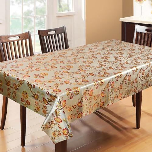 Image of Dakshya Industries PVC Waterproof Withoutlace Dining Table Cover (Size - 54X78 Inch) Rectangle 6 Seater Heat Rasistant, Gold Flower