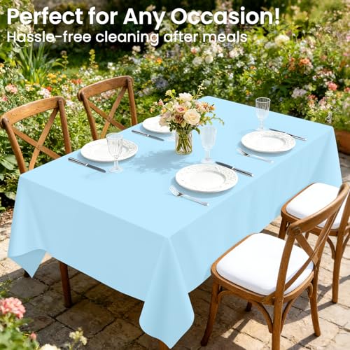 Image of LANLISA 4 Pack Light Blue Plastic Tablecloth, 54 x 108 Inch Rectangle Table Cloth Disposable, Easter Party, Decorations Tablecloths, Baby Blue Plastic Cover