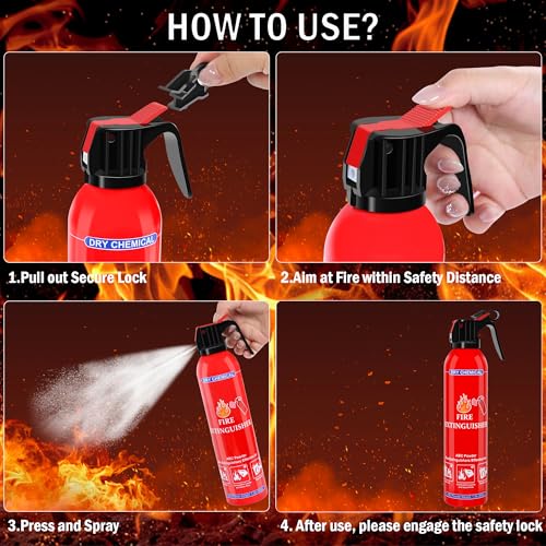 4Pack Dry Powder Fire Extinguishers, 620ml Compact Dry Chemical Fire Extinguishers for Home, Vehicle, Boat, Kitchen, Garage, RV, Outdoor – Fast ABC Fire Suppression - Image 6
