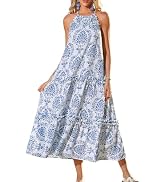 GRACE KARIN 2026 Women's Floral Halter Maxi Dress Boho Summer Beach Sundress with Tiered Ruffle S...