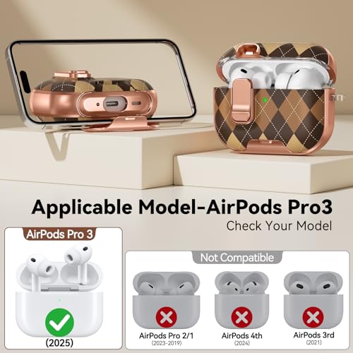 Image of for AirPods Pro 3 Case 2025 with Safty Lock-Maillard Pattern | As Phone Stand, for Women Girly, with Keychain & Cleaner Kit,Two-Piece Design,Support Wireless Charging,Clear TPU+PC Material