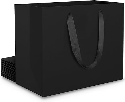EUSOAR Gift Bags Large - Pack of 10 XL 30 x 15 x 40 cm Paper Bags with Handle - 250 GSM Gift Bag Black Landscape Format - Large Black Paper Gift Bags for Gift Wrap - Gift Bag with Fixed Handle