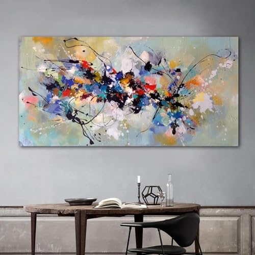 Toile d'art abstrait grand format 80x160 cm avec cadre intérieur chic