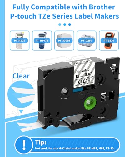 MarkField TZe-131 12mm Clear Schriftband Kompatibel mit Brother P-touch Bänder TZe131 TZ Transparent Band für PT-H100LB H105 H107 H110 Cube D210/vp D410 P700 1000 1080, 3 Pack Schwarz auf klar