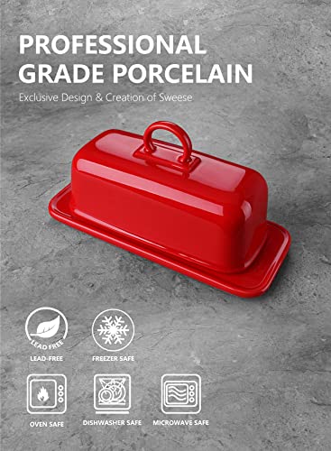 Sweese 329.104 Butter Dish, Butter Dish With Lid And Handle, Butter Keeper For One Stick Of Butter - Dishwasher Safe, Red #TOP2