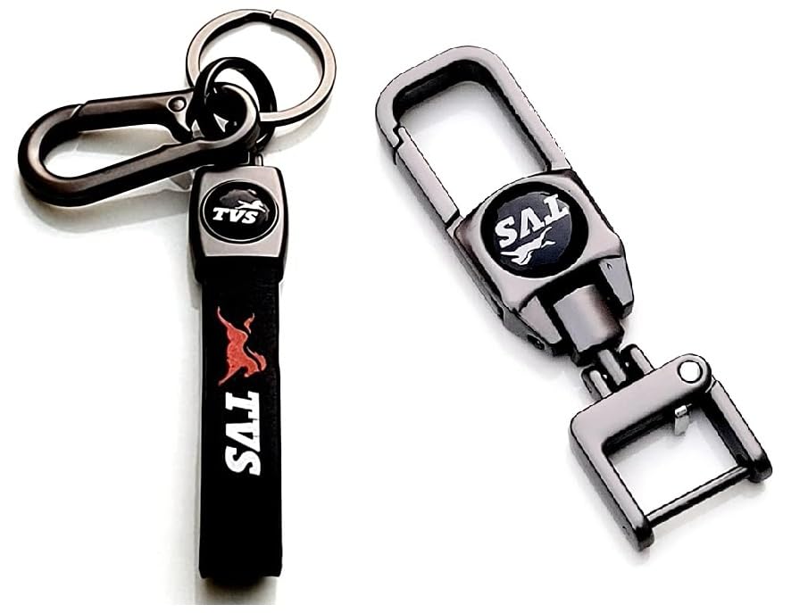 Mistazzo TVS Leather Strap Keychain And Metal Hook Keyring Pack Of 2 Keychains-picture-14