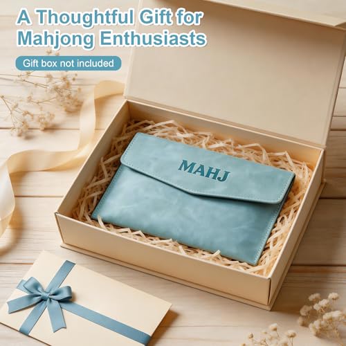 PU Leather Mahjong Card Holder, Magnetic Snap Closure, Fits Standard Mahjong Tile Cards & Accessories, Portable Travel Card Organizer for Game Night, Great Mahjong Gift for Women and Men (Gray Blue) - image 6