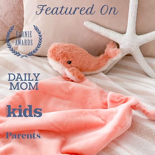 Image of MON AMI Coral Whale Plush Lovey for Babies | 13.5-Inch Knotted Security Blanket | Soft Plush Snuggle Toy for Babies | Perfect Newborn Essential for Birthdays & Baby Showers
