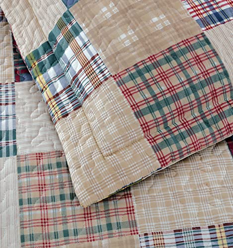 Ycosy Beige Plaid Quilt Set King Size Patchwork Quilts Bedding Plaid Reversible Bedspread Coverlet Soft Lightweight Bed Cover Set All Season,1 Quilt 2 Pillow Shams #TOP5