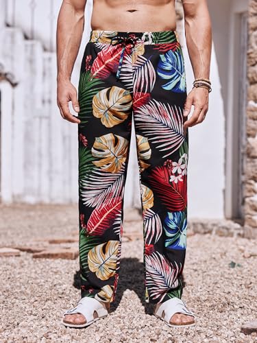 Image of PASLTER Mens Cotton Linen Pants Casual Summer Beach Pants Dress Trousers | Loose Fit, Elastic Drawstring Waist, Lightweight, Straight-Legs, Slacks, Yoga, Work, Vacation, Quick Dry