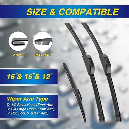 5 PLUS® Windshield Wiper Blades Replacement for 2023-2018 Jeep Wrangler Windshield Wipers (Pack of 3), Automotive Replacement Windshield Wiper Blades For My Car Water Repellent-16