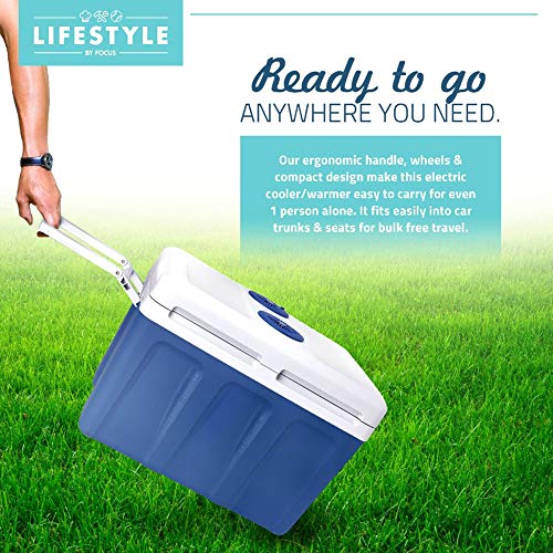 Electric Cooler and Warmer for Car and Home with Wheels - 48 Quart (45 Liter) Holds 60 Cans or 6 Two Liter Bottles and 15 Cans - Dual 110V AC House and 12V DC Vehicle Plugs