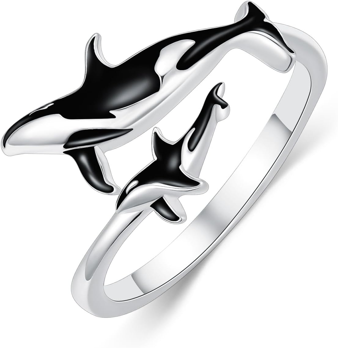 Ocean Open Ring 925 Sterling Silver Orca/Killer Whale/Shark/Manta Ray Adjustable Ring Animal Lovers Jewelry Ocean Gift for Friend/Daughter/Mother, Size 7