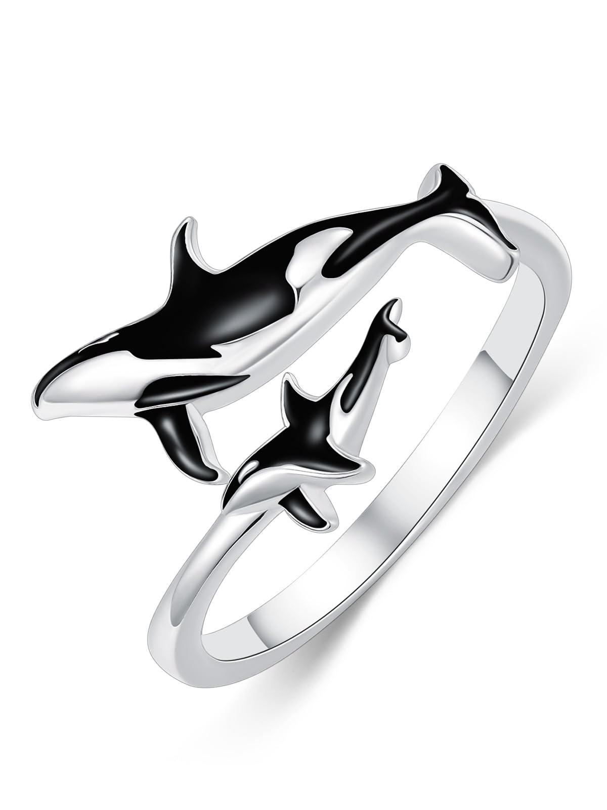 Ocean Open Ring 925 Sterling Silver Orca/Killer Whale/Shark/Manta Ray Adjustable Ring Animal Lovers Jewelry Ocean Gift for Friend/Daughter/Mother, Size 7