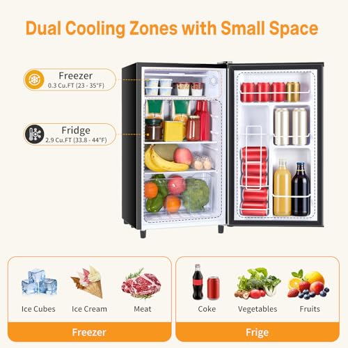 NEWBULIG Mini Fridge with Freezer 3.2 Cu.Ft Small Refrigerator for Office, Dorm, Small Fridge with Adjustable Thermostat, Energy Saving, Singel Door, Sliver #3