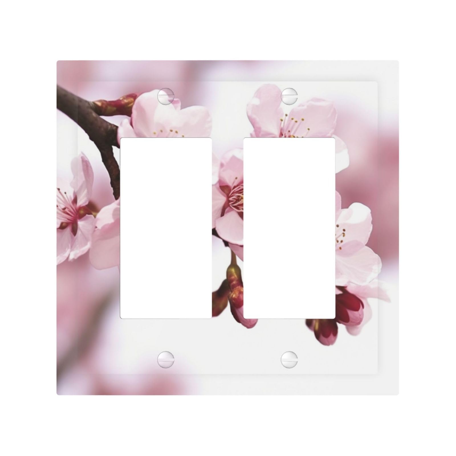 Decorator Double Toggle Light Switch Covers Cherry Blossom Wall Plate 2-Gang Mid Size 5" x 4.9" Double Toggle Switch Wallplate Decorative 2 Gang Wall Switch Plate Covers