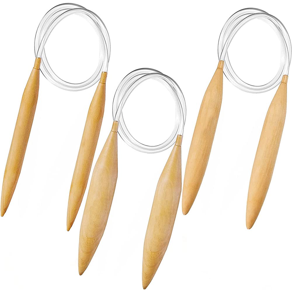 Cenpek Natural Wood (Light Brown) 3Pcs Jumbo Wooden Circular Knitting Needles Oversize Circular Knitting Needles Natural Wood Jumbo Needle For Chunky Yarn