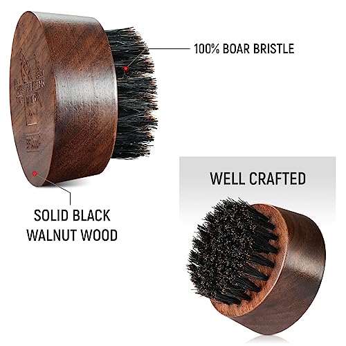 Bfwood Beard Brush For Men - Boar Bristles Small And Round - Black Walnut Wood #TOP3