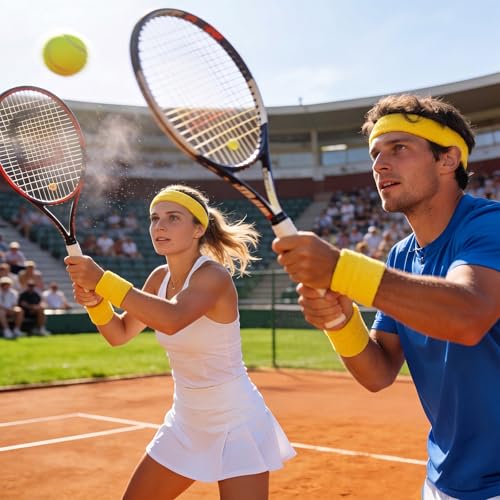 Image of Bememo 36 Pcs Neon Sweatbands Set Soccer Party Favors Cotton Headbands Wristband Sweat Bands Soccer Mom Essentials for Football Fans Sporting Events 80 90s Glow Party
