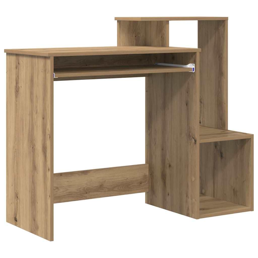Moderno tavolo per computer con mensola, rovere Artisan, 106 x 40 x 88,5 cm, materiale in legno, scrivania robusta per casa, ufficio, giochi, studio, molto spazio