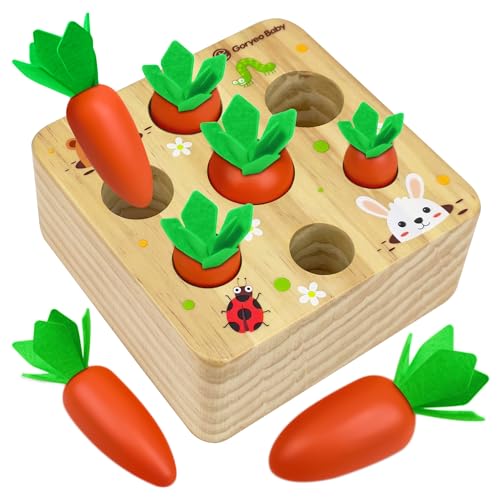Holzspielzeug ab 1 Jahr, Montessori Spielzeug 2 3 Jahre, Sortierspiel Holzpuzzle Karottenernte für 12 Monate, Motorikspielzeug fördert Feinmotorik Baby ab 1, Lernspielzeug Geschenke für Kinder[Orange]