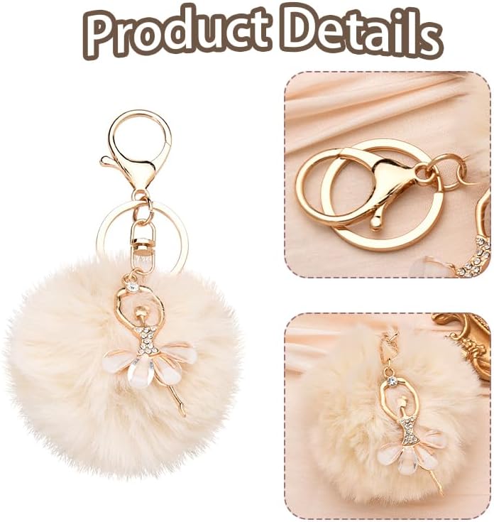 Kilener Ballet Keychains Fur Ball Keychain for Women Girls Gifts for Ballet Dancer Lovers Birthday Valentines Day Gifts - Image 6