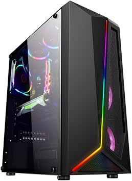 Gaming PC Case, Tempered Glass, Middle Tower PC Case, Compatible with ATX, ITX, Micro-ATX Motherboards, Transparent Side Panels, ARGB Compatible, Air Cooled / Water Cooled