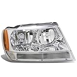 Auto Dynasty Headlight Assembly Compatible with 1999-2004 Jeep Grand Cherokee WJ, Factory Style Headlamp Replacement, Passenger Right Side, Chrome Housing Amber Corner, CH2503120