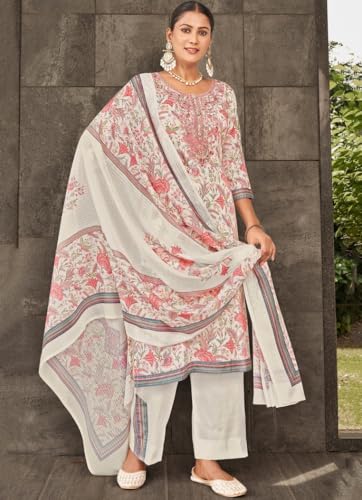 Image of Bitra Women's Cotton Satin Unstitched Salwar Suit Dress Material with Floral Print & Dupatta for Women | Salwar Kameez Fabric Set