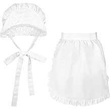 2pcs White Mob Cap Half Apron Halloween Colonial Costume Set | Women Pilgrim Costume Accessories for Maid Girl Cosplay colonial costume women maid costume for women