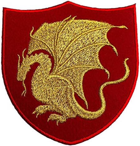 King Arthur Pendragon Patch (4 Inch) Red Velvet + Gold Embroidery Iron/Sew on Applique Embroidered Dragon Emblem Badge Costume Cosplay Cloak Robe Jacket
