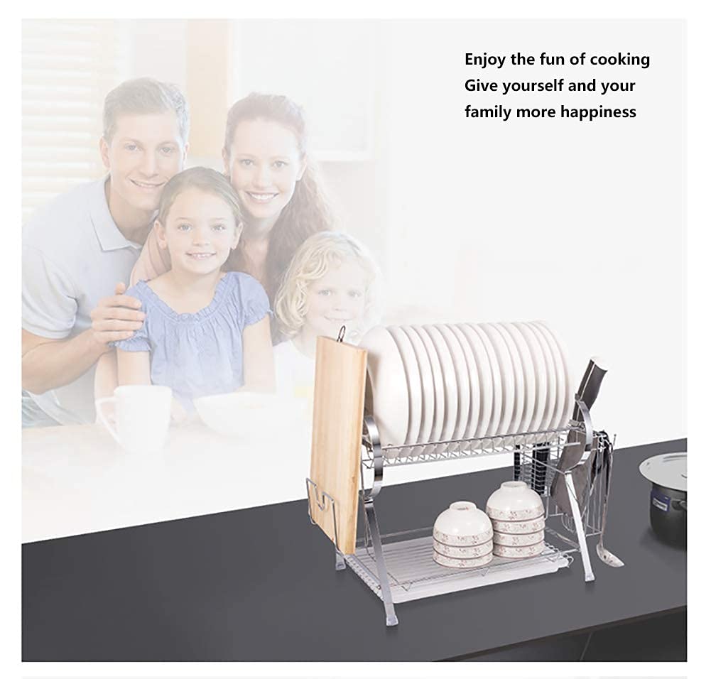 BTGGG Afdruiprek met afneembare afdruiprek, metalen droogrek organizer met houten handgrepen, wit, 43 x 30,5 x 14 cm