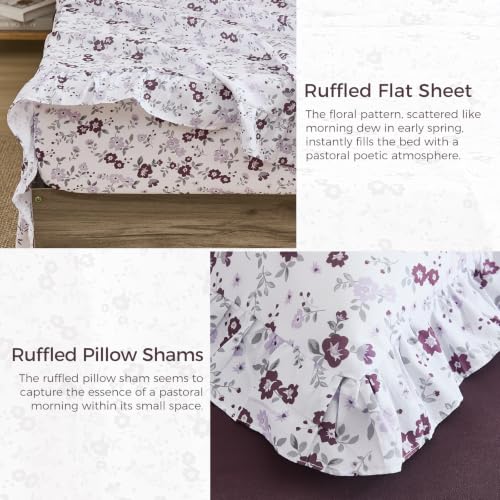 Image of WONGS BEDDING 8PC Queen Comforter Set, Ruffle Comforter with Floral Sheets